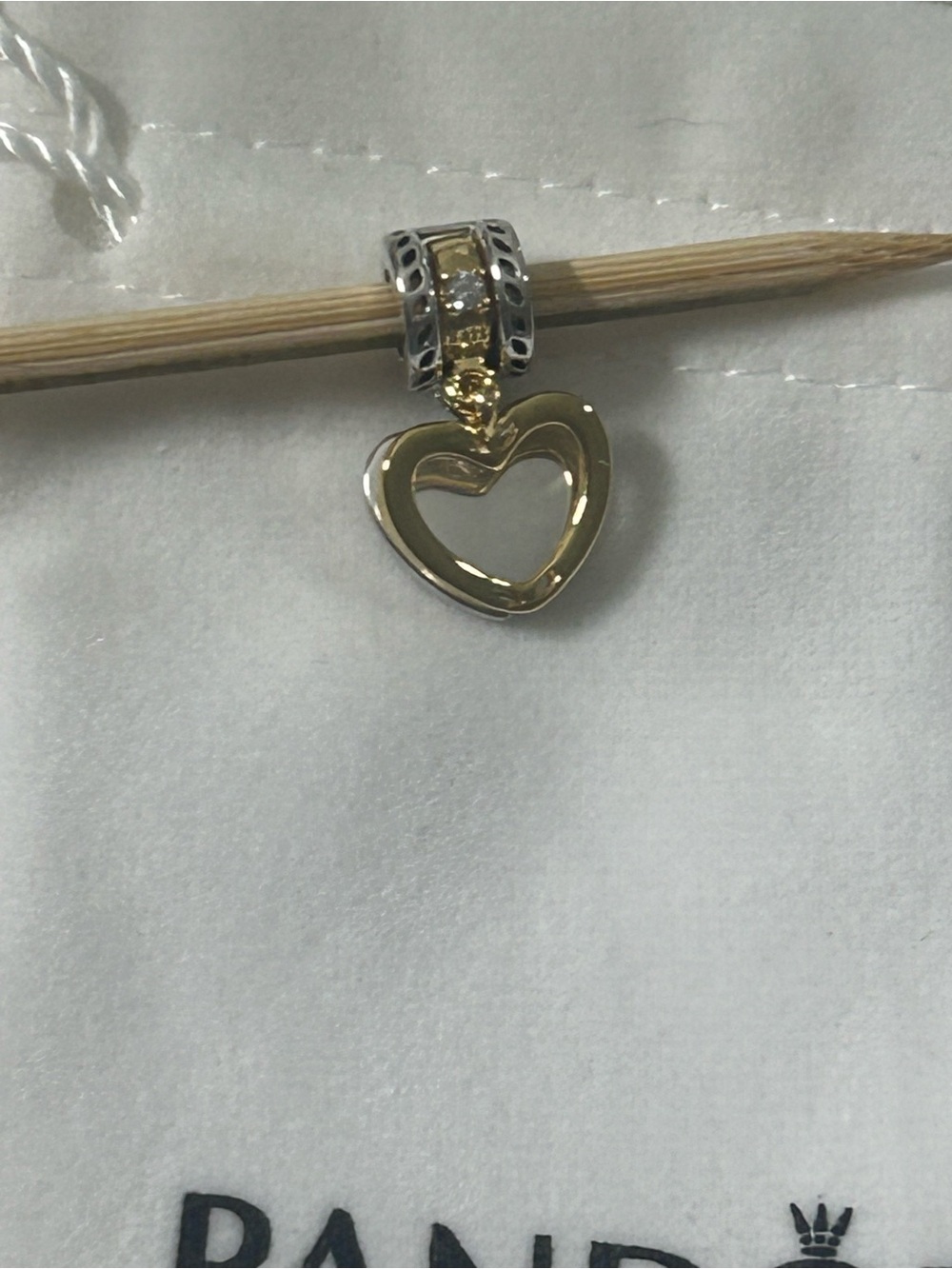 Pandora Two-Tone Open Heart Dangle Charm - Gold and Silver